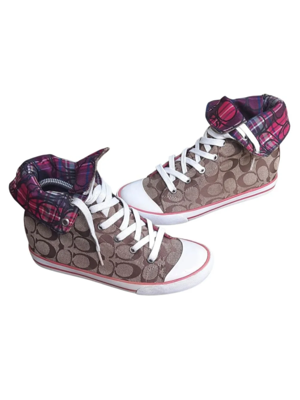 Coach Bonney Sneakers Womens size 7.5 Logo Fold Colorful High Tops Tennis Shoes